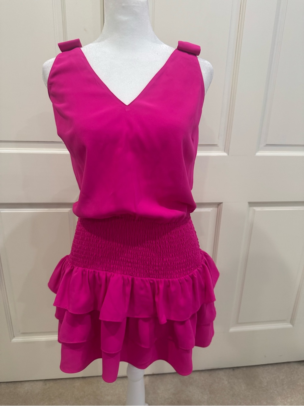 Amanda Uprichard Hot Pink Smocked Ruffle  dress, size P